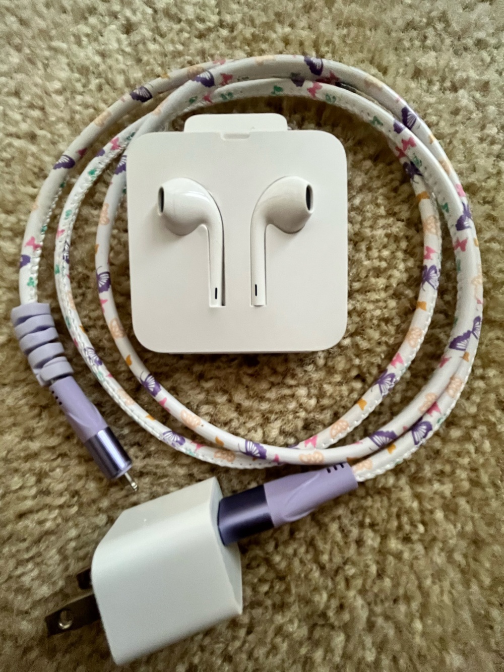 Apple Earbuds & charging Cable with White Apple Charger Adapter